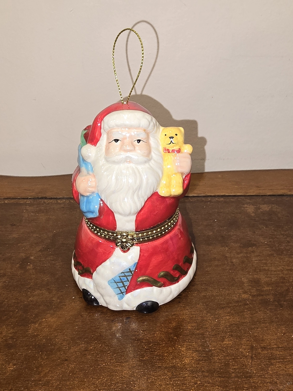 Vintage Ceramic Santa Claus Hinged Music Box | Hidden Sleigh Scene Holiday Decor